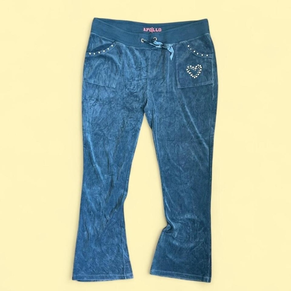 Vintage Y2K Apollo Women's 1X Velour Rhinestone Heart Sweatpants